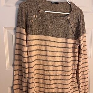 Pink Clover Women's Striped Sweater - Gray and Cream